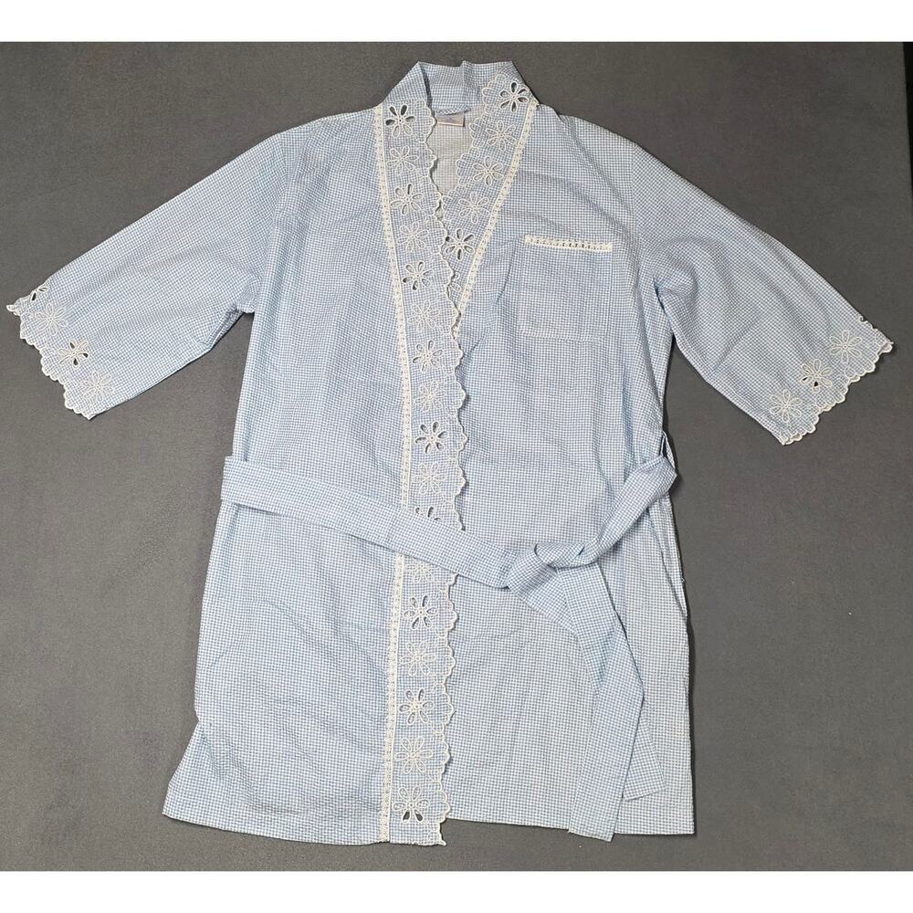 Cabernet Cotton Wrap Robe Belt Womens M Lightweight Seersucker Eyelet Lace Trim